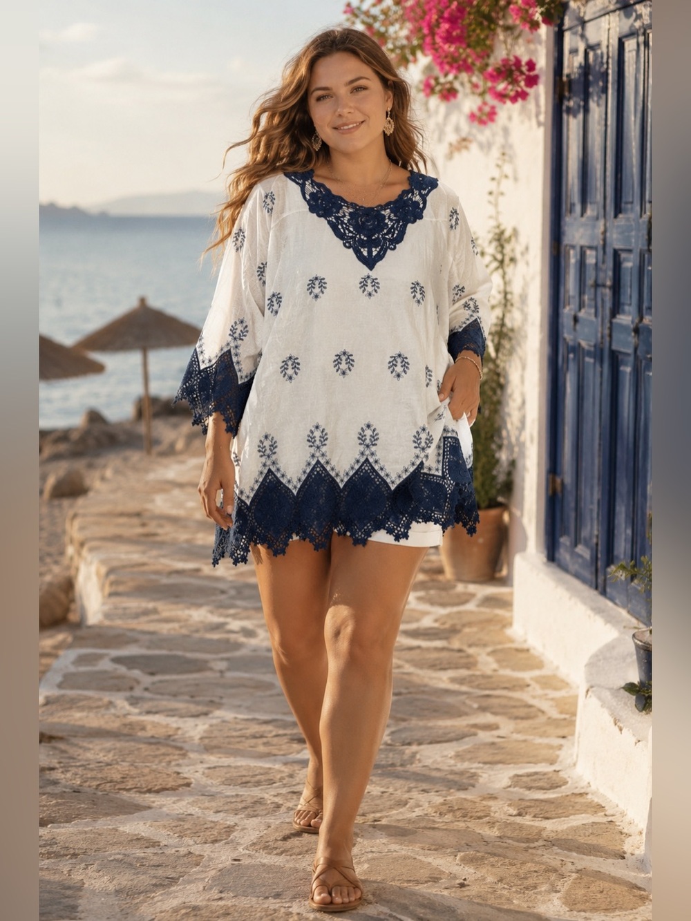 Lauren Michelle Woman 2X Embroidered Crochet‎ Lace Boho Tunic Top Cotton